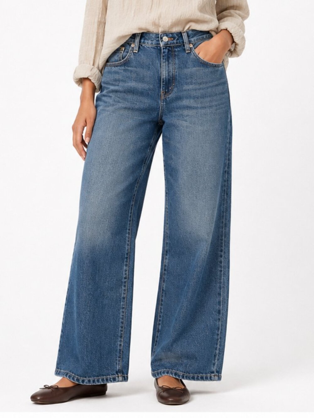 Pilcro Anthropologie Medium Wash 100% Cotton Wide Leg Jeans Size 29 High Rise